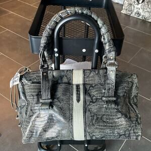 Cynthia Rowley vegan faux leather grey and black reptile‎ snakeskin shoulder bag